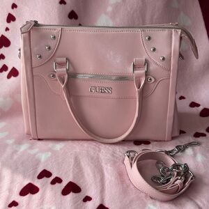GUESS Light Pink Convertible Satchel with Chain Strap